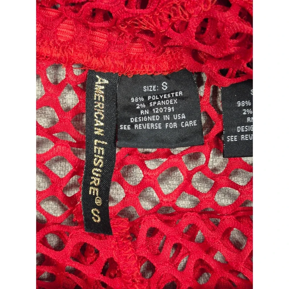 American Leisure Women's Red Mesh Two Piece Set Crop Top Shorts Size S NWT